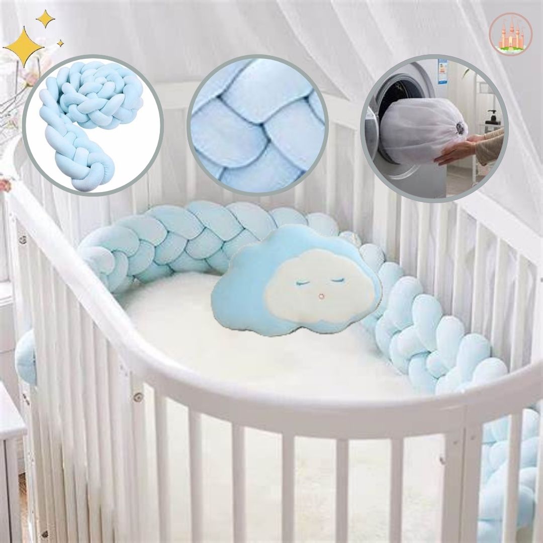 protection de lit tressée bleu