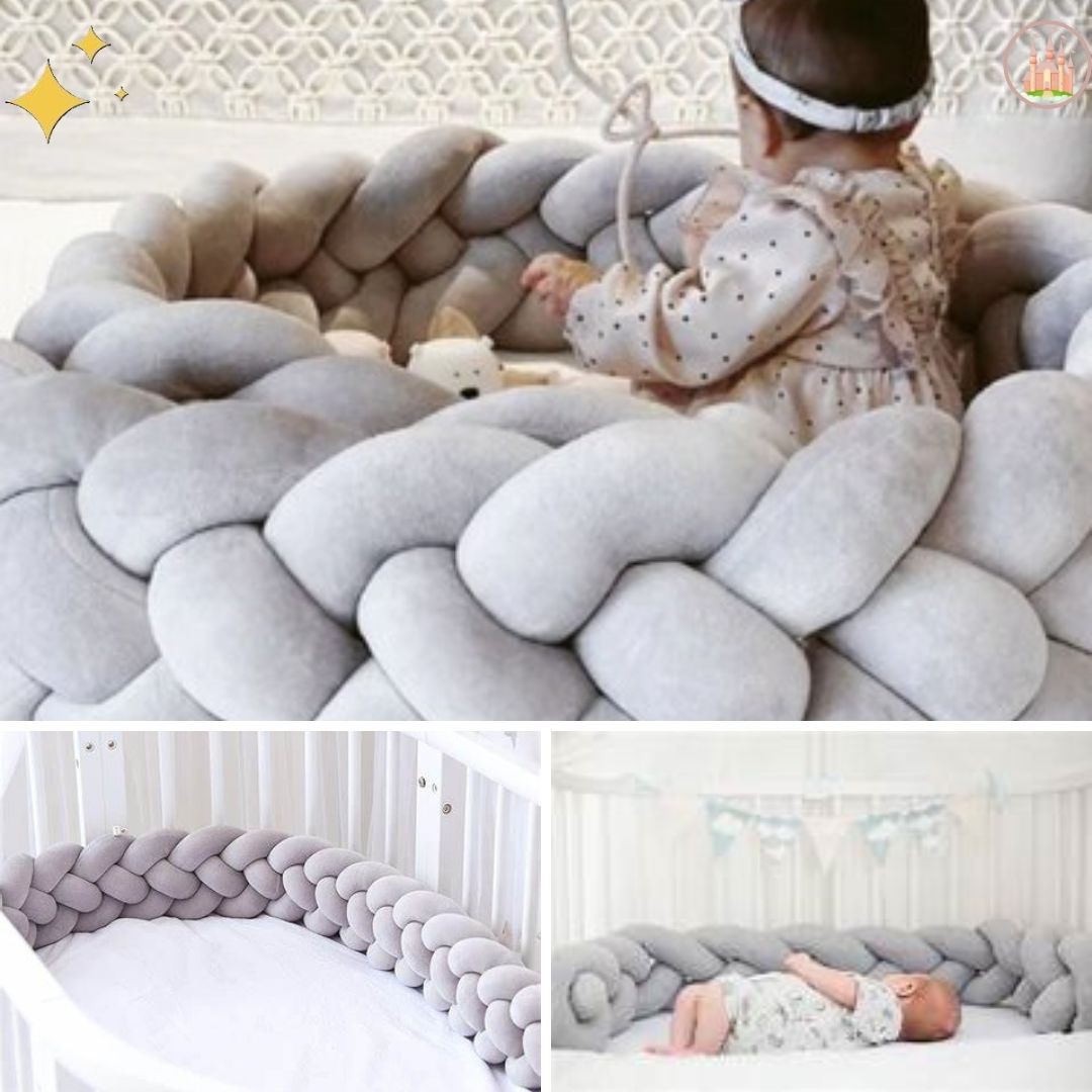 tour de lit en tissu gris