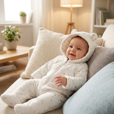 Barboteuse bébé en flanelle avec capuche chaude