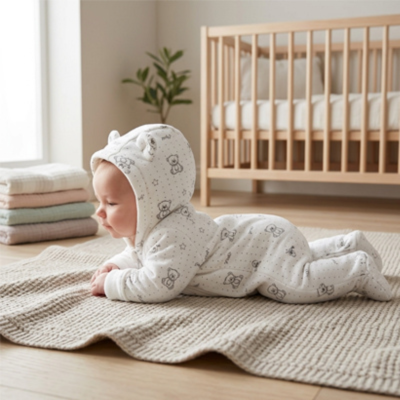 Barboteuse bébé en flanelle avec capuche épaisse