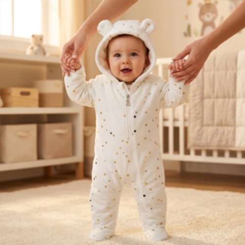 Barboteuse bébé en flanelle avec capuche étoiles