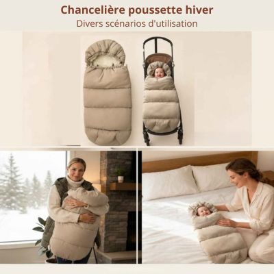 Chancelière poussette hiver doublure sherpa et capuche divers scenarios