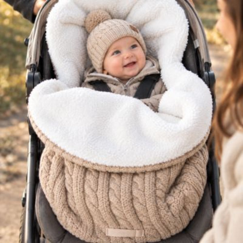 Chancelière tricotée doublée polaire Épaisse et chaude beige