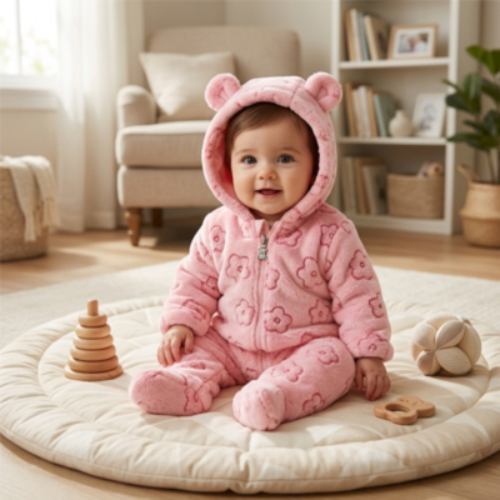 Combinaison bebe Barboteuse fille douce et chaude avec fleurs