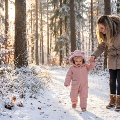 Combinaison hiver bebe en suédine synthétique et laine d'agneau rose