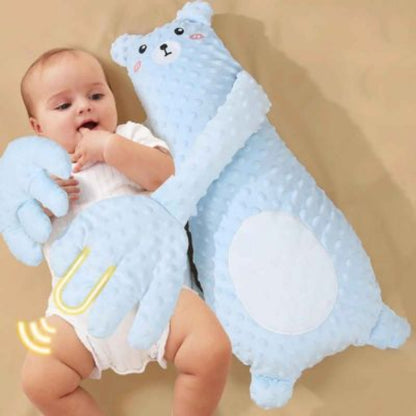 Doudou ours bleu paume de main apaisant avec télécommande