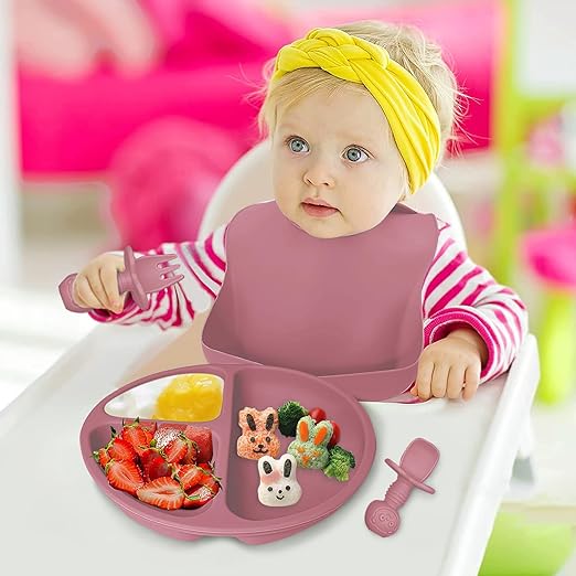 Ensemble repas bébé rose