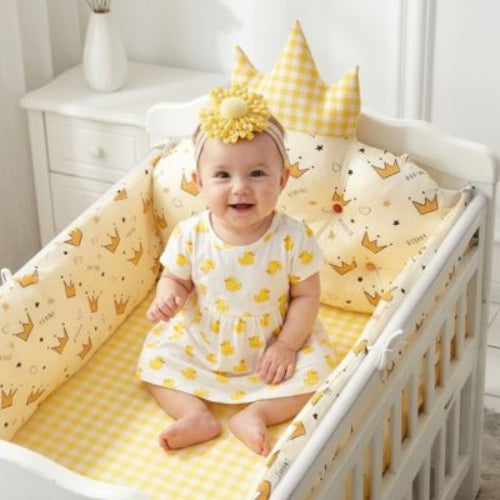 Ensemble de literie bébé pare-chocs 5 pièces en coton jaune