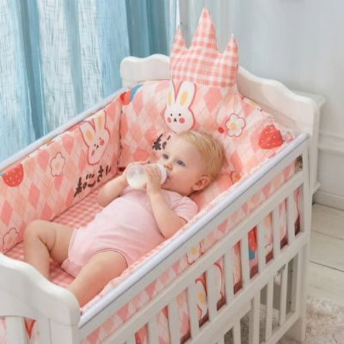 Ensemble de literie bébé pare-chocs 5 pièces en coton rose