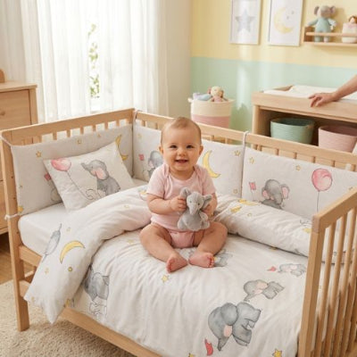 Linge de lit bébé ensemble coton doux  bébé fille éveillée dans sa chambre