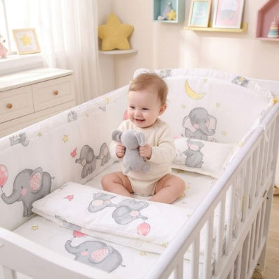 Linge de lit bébé ensemble coton doux bébé qui joue avec sa peluche