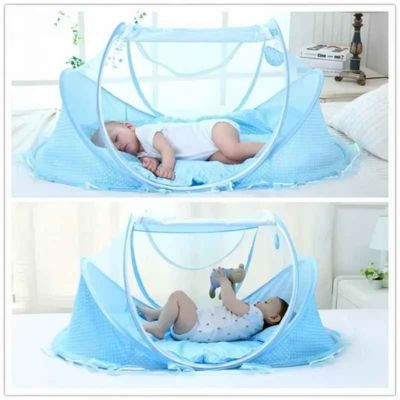 Lit moustiquaire bébé bleu multifonction pliable