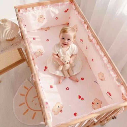 Literie bebe Ensemble Rose 5 pièces en coton naturel ourson