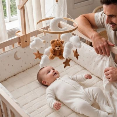 Mobile bebe ourson marron avec son papa