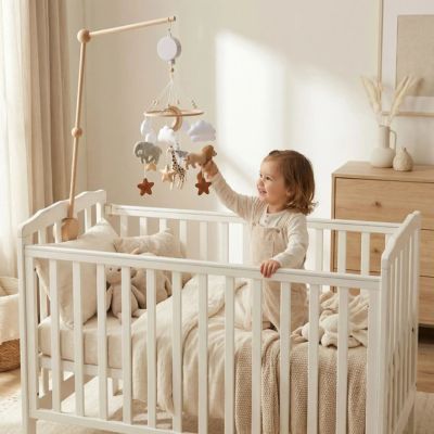 Mobile lit bébé safari animaux avec support et boîte à musique