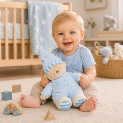 Ours en peluche Jouet doux à câliner pour bébés garçons bleu