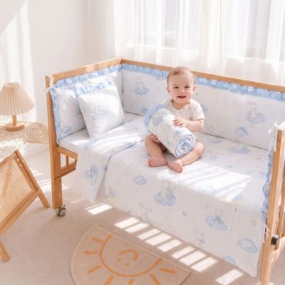 Parure de lit en coton Bleu 5 pièces pour bebe doux et confortable