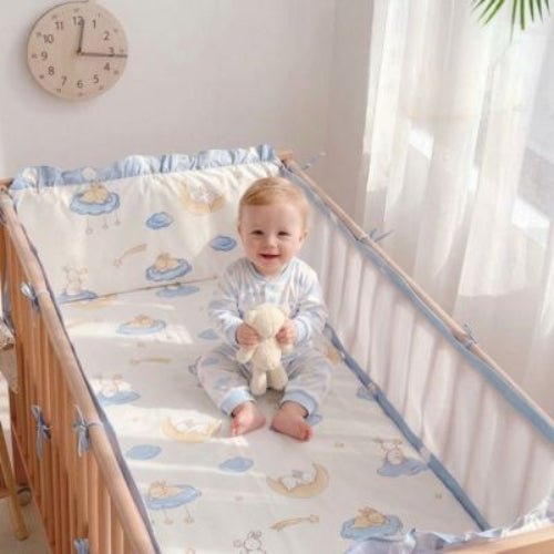 Parure de lit en coton Ensemble de literie bebe Bleu lapins