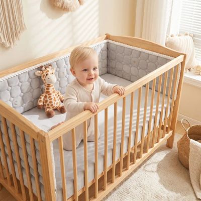 Tour de lit Pare-chocs en pur coton gris