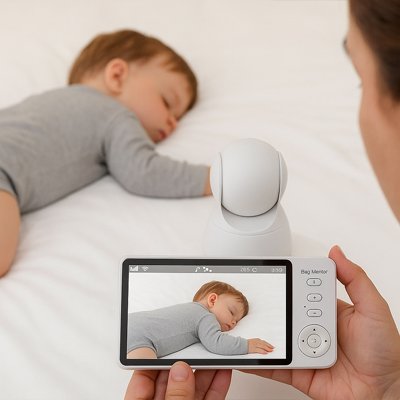 Babyphone camera surveillant bébé endormi depuis un smartphone
