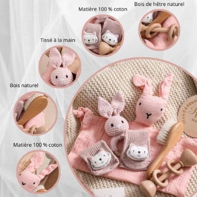 cadeau de naissance coffret lapin 6 pièces matériaux de qualités