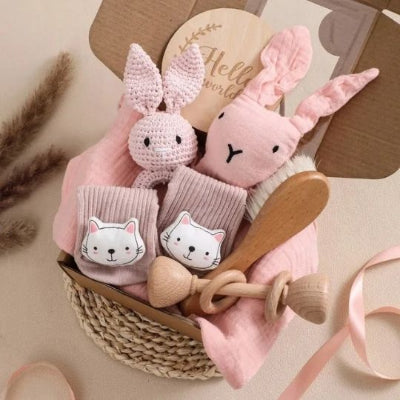 cadeau de naissance coffret lapin rose 6 pièces