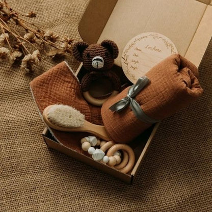 cadeau de naissance coffret ours brun 6 pièces