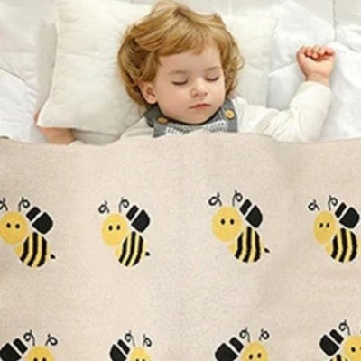 couverture bébé abeille en tricot beige