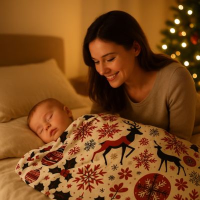 couverture bebe en flanelle imprimée de noël pour sommeil paisible