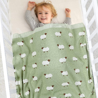 couverture bébé tricot cocon de moutons verte