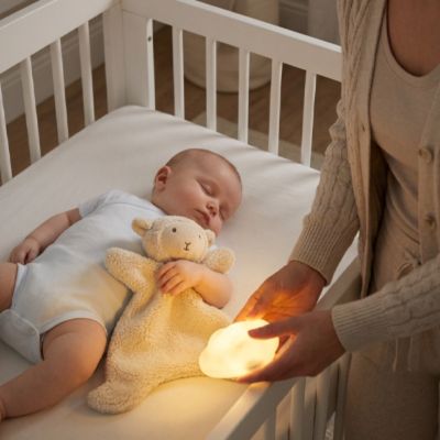 doudou bebe mouton lumineux avec bébé