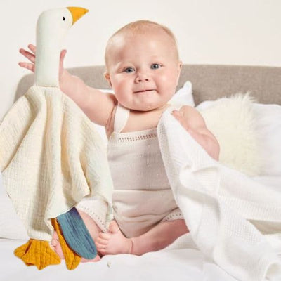 doudou bébé oie en mousseline variante blanc cassé