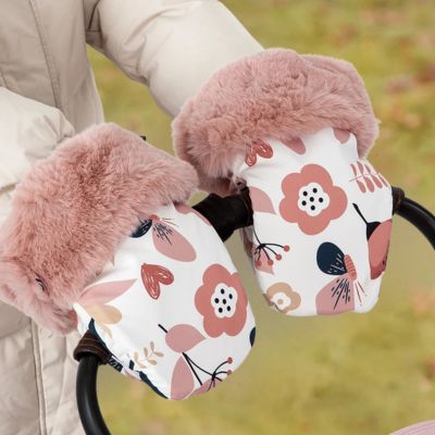 gant poussette muffles fleurs roses
