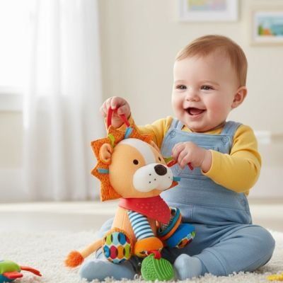Jouet bebe peluche lion d’éveil sensoriel