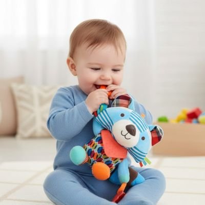 Jouet bebe peluche raton laveur d’éveil