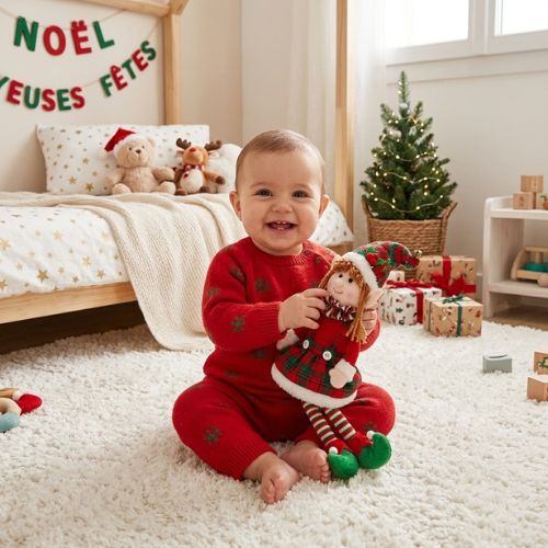 peluche poupée elfe de noël avec la petite fille