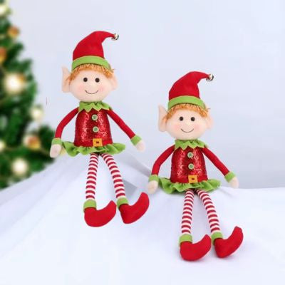 peluche poupée elfe de noël set duo rouge