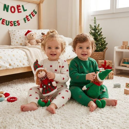 peluche poupée elfes de noël ensemble rouge et vert