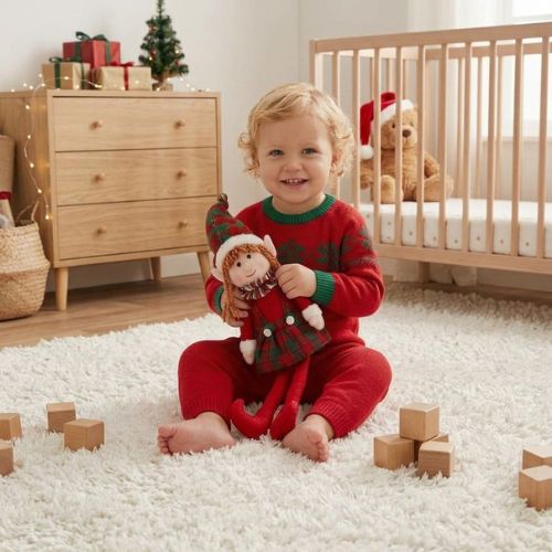 peluche poupée elfes de noël rouge bébé souriante