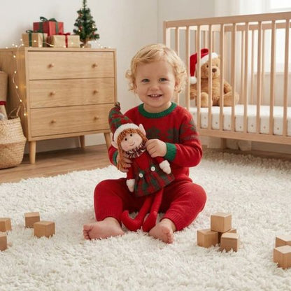 peluche poupée elfes de noël rouge bébé souriante