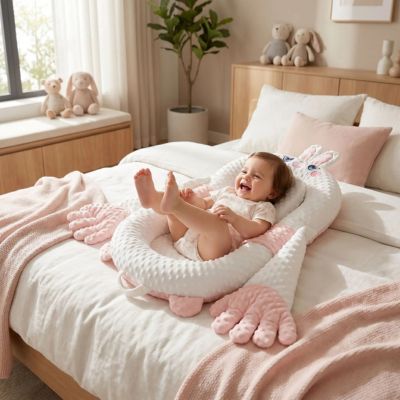 réducteur de lit bébé anti-vomissement avec la petite fille joyeuse
