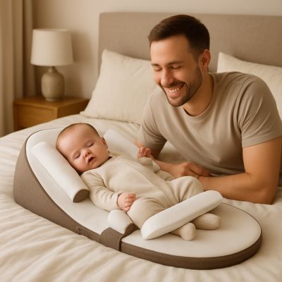 réducteur de lit bébé coussin anti-régurgitation marron avec son papa
