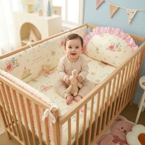 tour de lit bébé coton 4 pièces rose