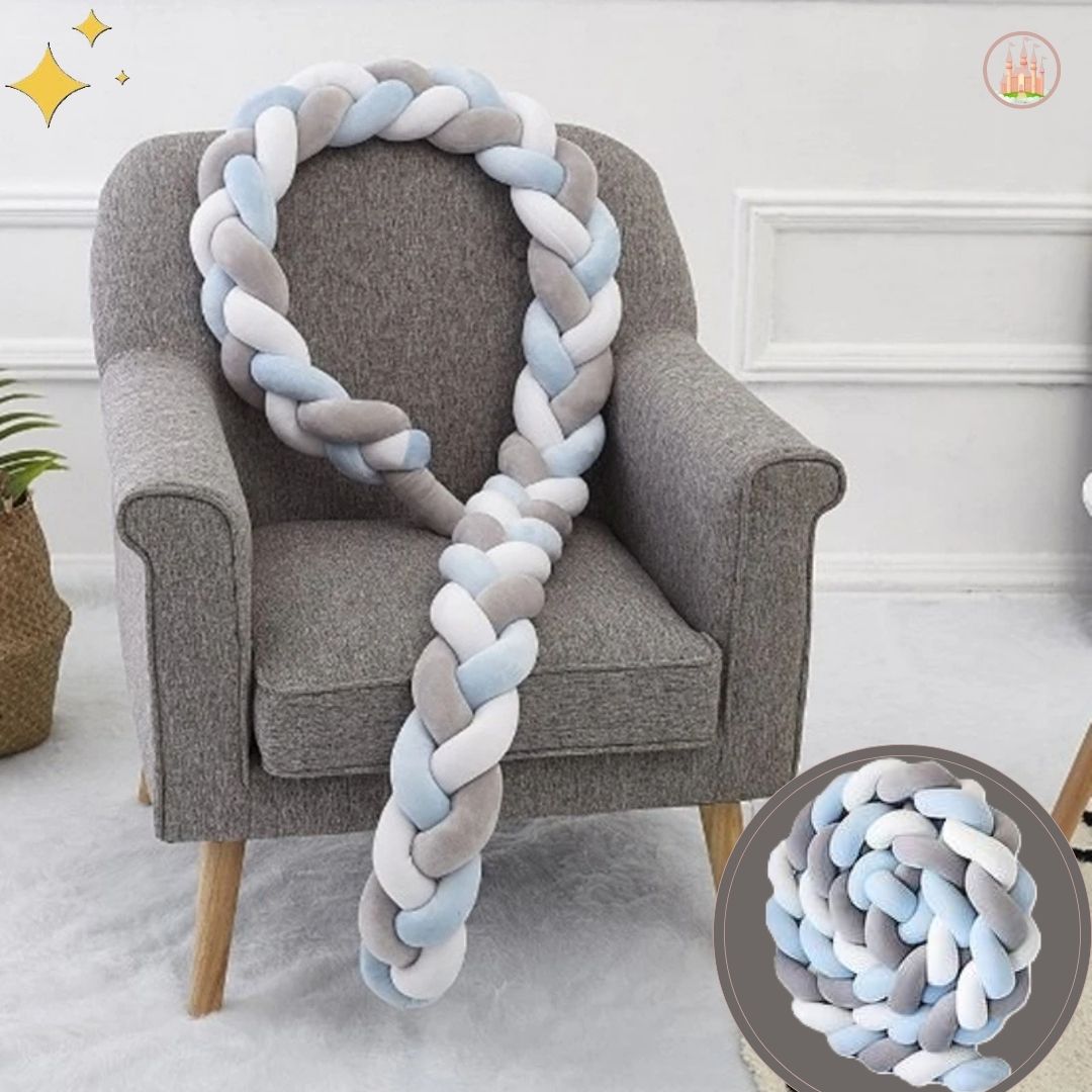 Tresse de lit bébé Bleu Gris Blanc