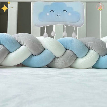 accessoire de lit bébé bleu gris blanc