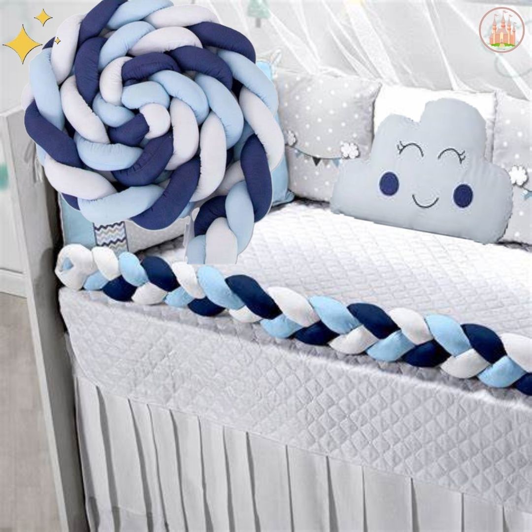 Tresse de lit bébé Bleu marin Blanc Bleu