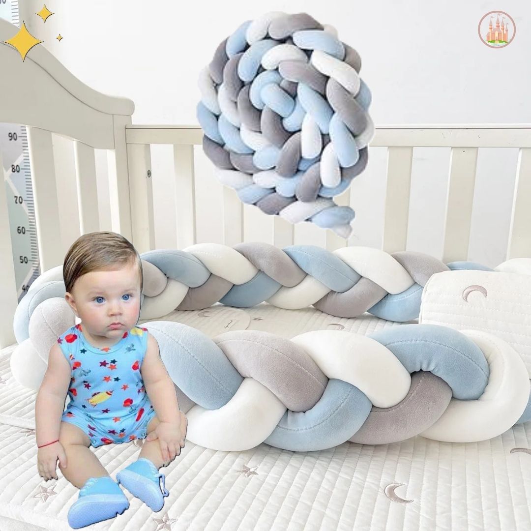 Tresse de lit bébé Bleu Gris Blanc