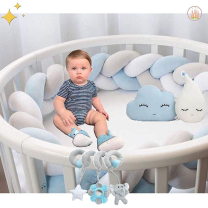 bordure de lit bébé bleu gris blanc