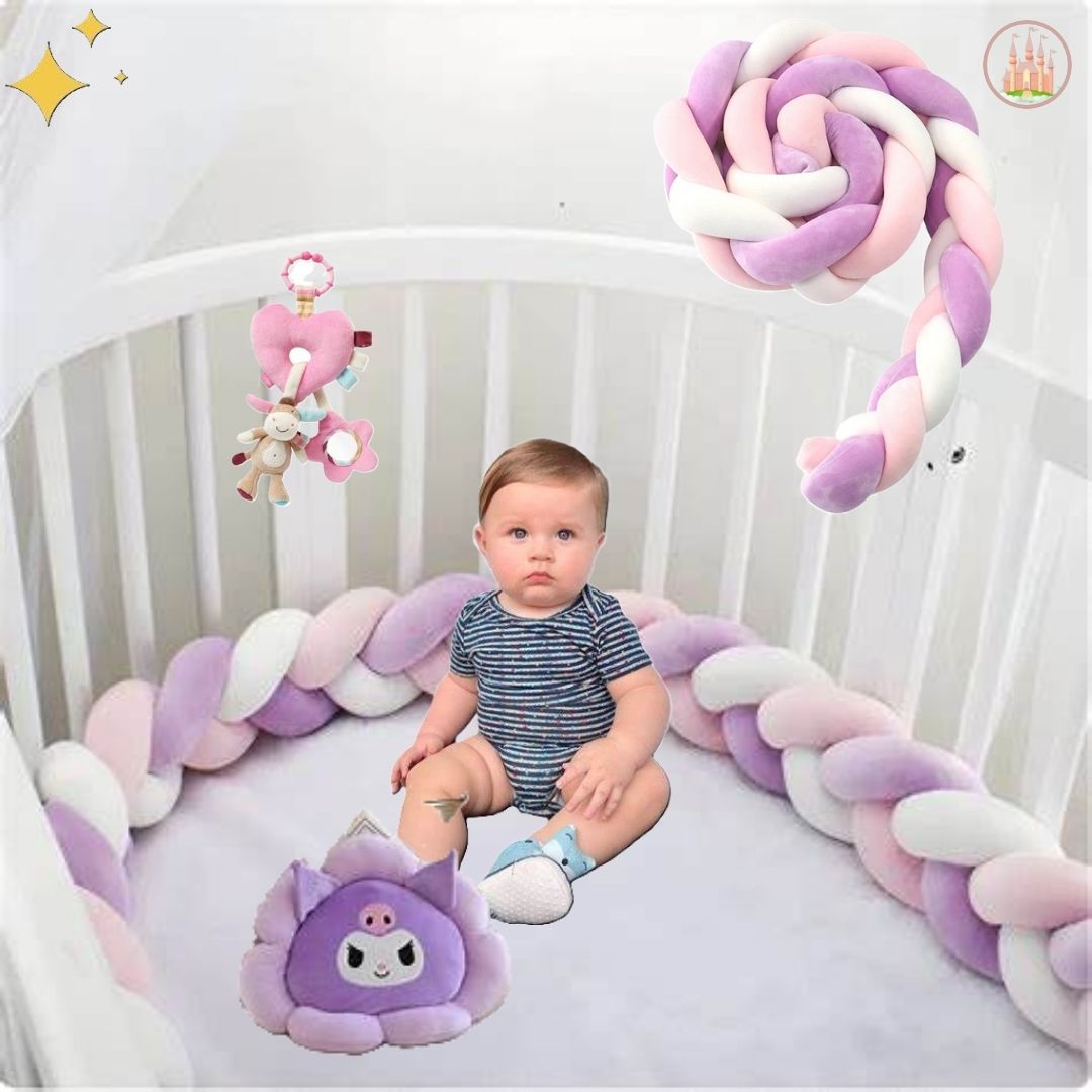 Tresse de lit bébé Violet Rose Blanc