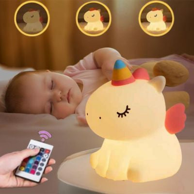 veilleuse bébé licorne en silicone lumière chaude